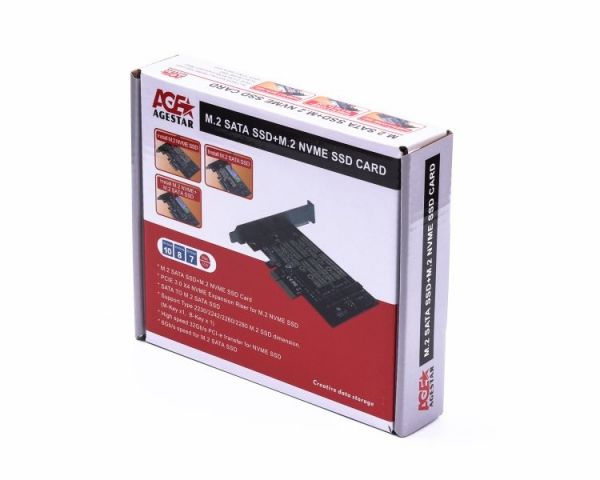 Адаптер Agestar AS-MC02 PCI 3.0 X4 адаптер для 2-х SSD формату M.2 NVMe/Sata