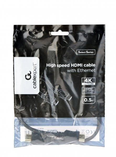 Кабель Cablexpert CC-HDMI4L-0.5M HDMI V.2.0, 4К 60Гц, позол. коннект., 0,5 метра