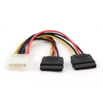 Кабель Cablexpert CC-SATA-PSY живлення (Molex) M/F + 2 SATA  (на два пристрої), кабель живлення, 150 мм