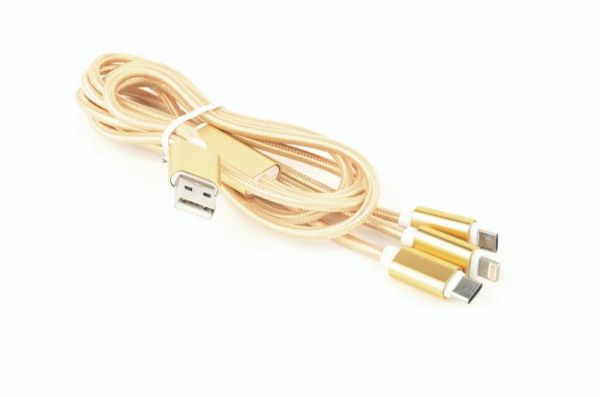 Кабель Cablexpert CC-USB2-AM31-1M-G для заряджання USB AM-тато/Lightning/Micro/Type-C, 1.0 м, золотистий