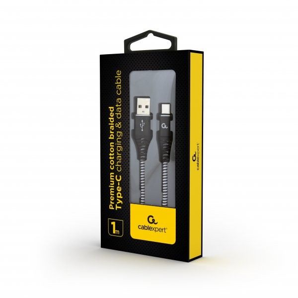 Кабель Cablexpert CC-USB2B-AMCM-1M-BW USB 2.0 A-тато/Type-C тато, преміум, 1м, 2.1 А
