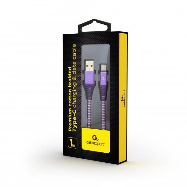 Кабель Cablexpert CC-USB2B-AMCM-1M-PW USB 2.0 A-тато/Type-C тато, преміум, 2.1 А, 1м, фіолетовий