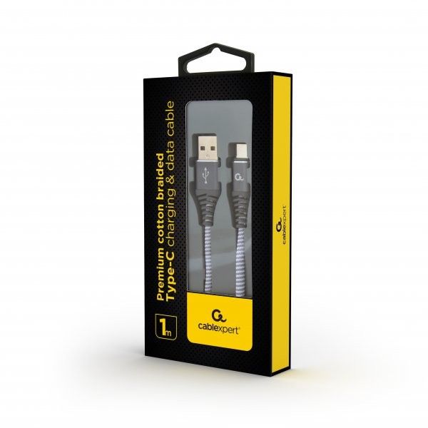 Кабель Cablexpert CC-USB2B-AMCM-1M-WB2 USB 2.0 A-папа/Type-C папа, преміум, 2.1А, 1м, сірий