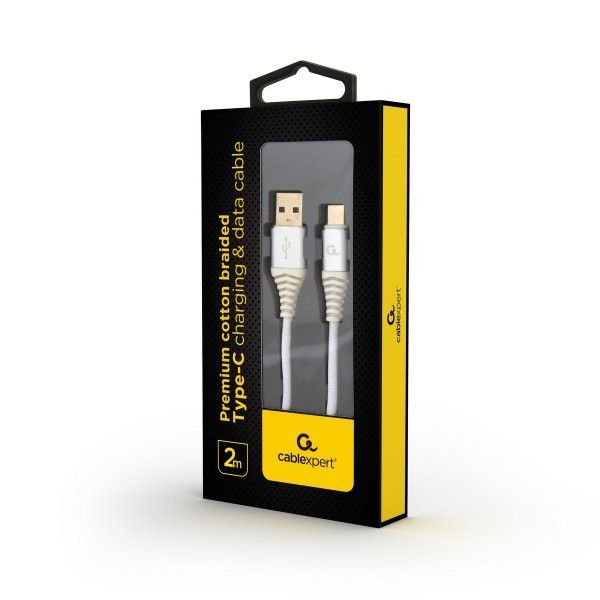 Кабель Cablexpert CC-USB2B-AMCM-2M-BW2 USB 2.0 A-тато/Type-C тато, преміум, 2м, 2.1 А, білий