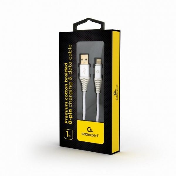 Кабель Cablexpert CC-USB2B-AMLM-1M-BW2 USB 2.0 А-тато/Lightning, 1.м, преміум, 2.1 А білий