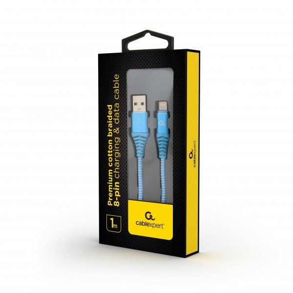 Кабель Cablexpert CC-USB2B-AMLM-1M-VW USB 2.0 А-тато/Lightning, 1 м, преміум, 2.1 А, блакитний