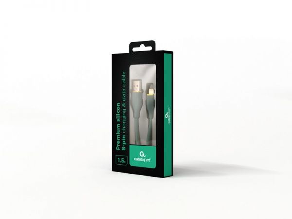 Кабель Cablexpert CC-USB2S-AM8PM-1.5M-G USB 2.0 А-тато/Lightning, 1,5 м, преміум, 2.1 А, силіконовий корпус, зелений