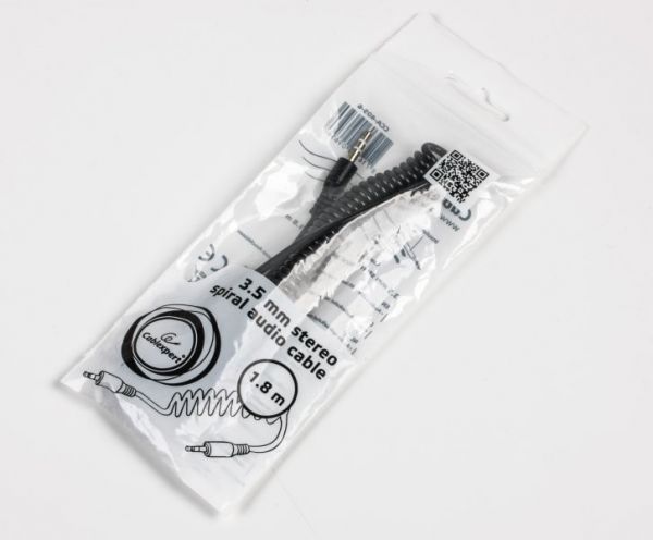 Кабель Cablexpert CCA-405-6 AUX,, спіральний, mini-jack (роз'єм 3.5 мм) Male - Male, 1.8м