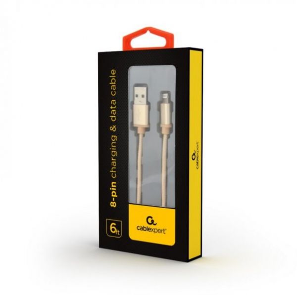 Кабель Cablexpert CCB-mUSB2B-AMLM-6-G , USB 2.0, A-тато/Lightning, 1.8 м, з обплетенням та металевими роз'ємами