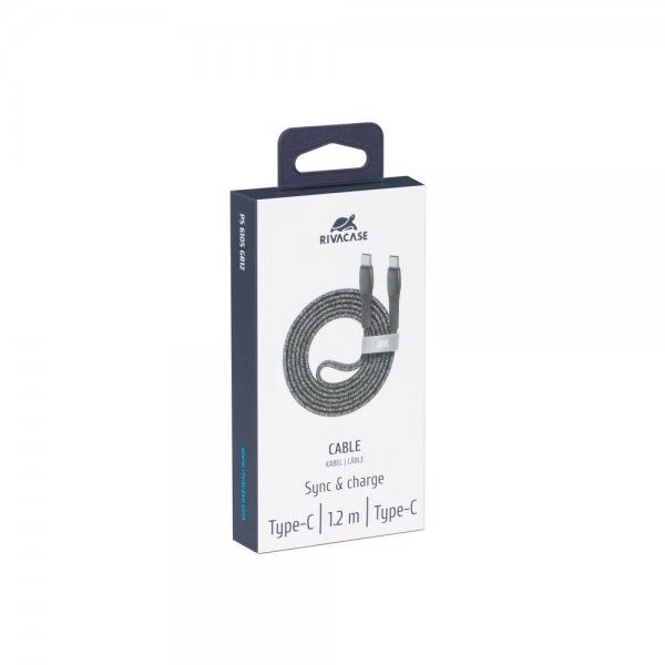 Кабель RivaCase PS6105 GR12 USB 2.0 Type-C/Type-C, тканинне обплетення, 1.2 м, 3 А, 60 Вт, сірий