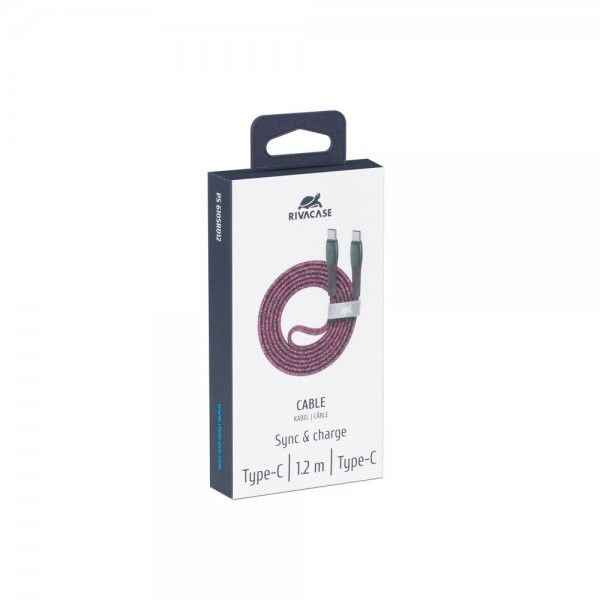 Кабель RivaCase PS6105 RD12 USB 2.0 Type-C/Type-C, тканинне обплетення, 1.2 м, 3 А, 60 Вт, червоний