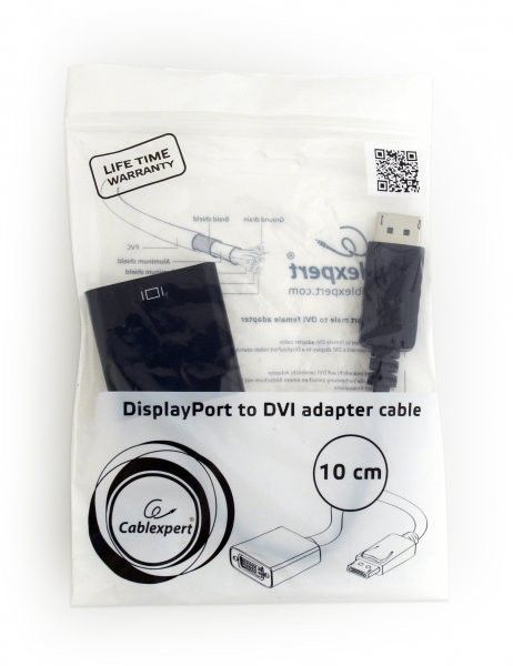 Конвертор Cablexpert A-DPM-DVIF-002-W з DisplayPort на DVI, чорний (A-DPM-DVIF-002)