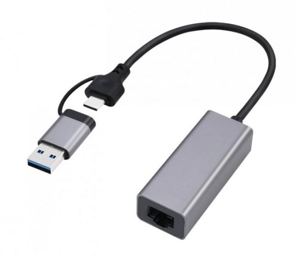 Мережевий адаптер Cablexpert A-USB3AC-LAN2G-01  2,5 Гбіт/с, USB type-A / type-C (комбо конектор), сірий