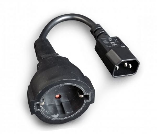 Перехідник Cablexpert PC-SFC14M-01 з розетки C14 (ДБЖ, UPS) male на розетку "Schuko", female, довжина 15 см, з заземленям, 3*0,75 мм, чорний