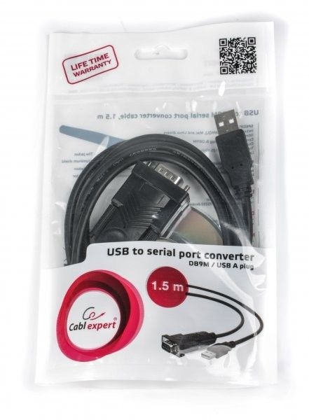 Перехідник Cablexpert UAS-DB9M-02 з USB А-папа на COM (DB9M, serial port), 1.5 м