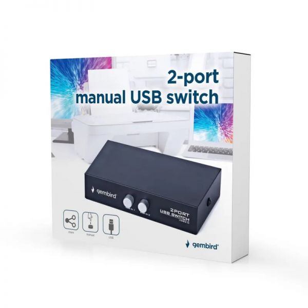 Перемикач USB Gembird DSU-21 2-портовий, ручне керування, 1 вхід на 2 виходи