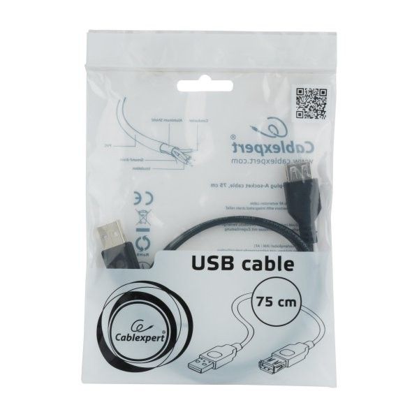 Подовжувач Cablexpert CC-USB2-AMAF-75CM/300-BK USB 2.0, A-тато/А-мама, (AM-AF) 75 см