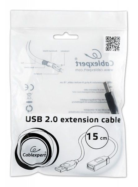Подовжувач Cablexpert CCP-USB2-AMAF-0.15M USB 2.0, A-тато/А-мама (AM-AF), 15 см, преміум