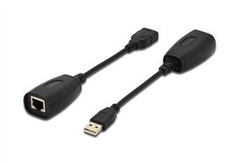 Подовжувач Digitus DA-70139-2 USB1.1, для використання з кабелем Cat5/5e/6 UTP, STP або SFT, до 45 м, чорний