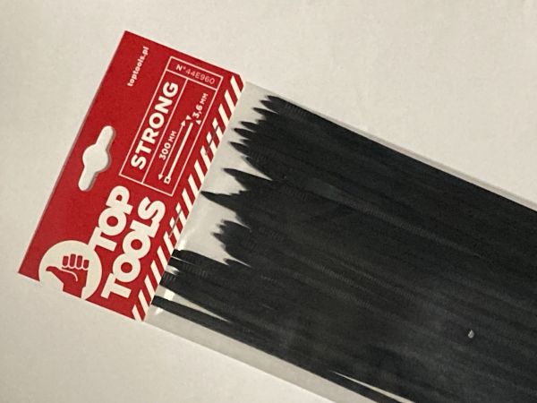 Стяжка Top Tools 3.6x300 мм чорні, пластик, 100 шт. (44E960)